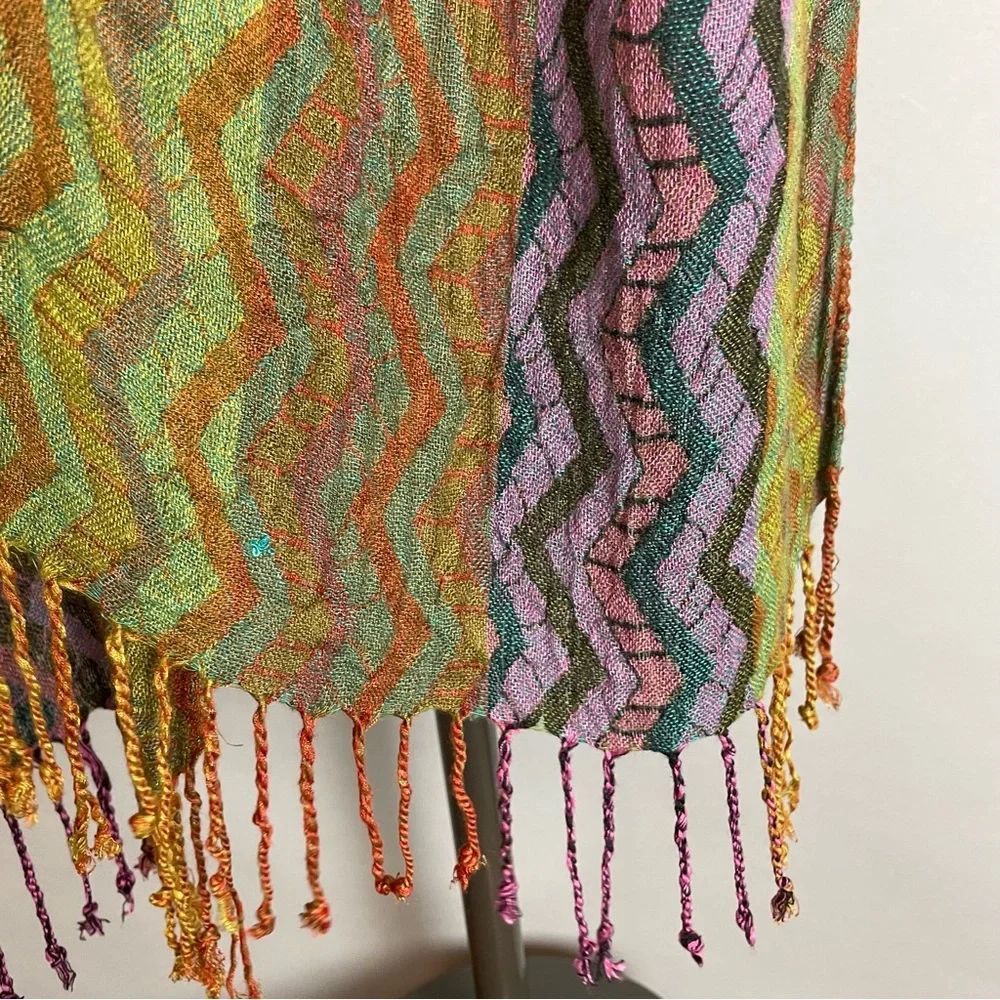 Woven‎ Scarf Cashmere Silk Viscose Long Soft Fringe Women Green Orange Purple